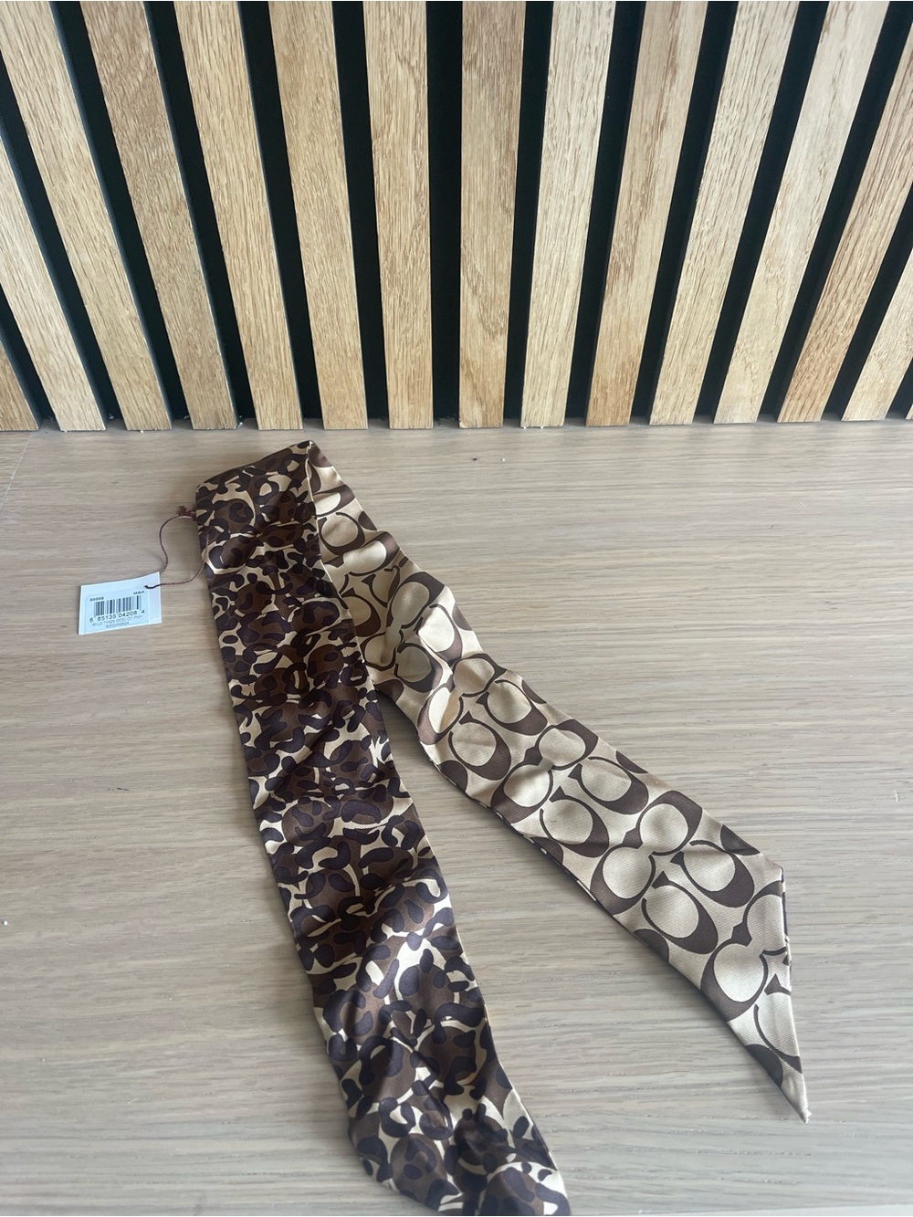 Coach Brown and Cream Signature Silk Scarf Tie